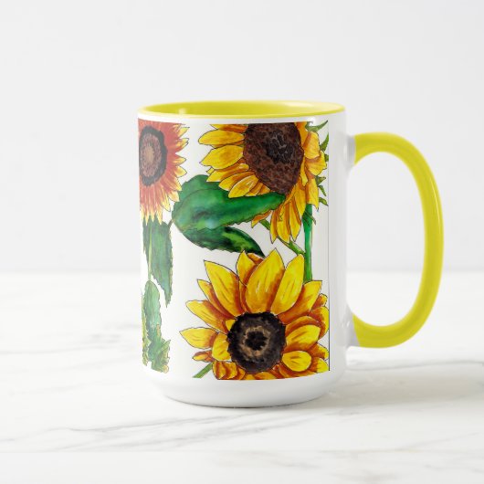 Mug d'art aquarelle tournesol baigné de soleil (Droite)