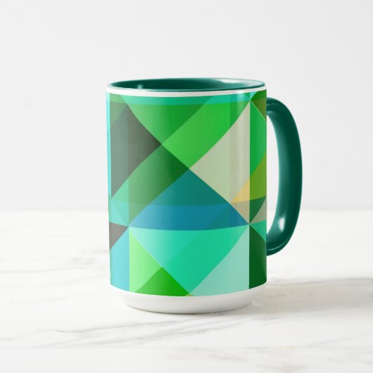 Mug d'art géométrique Abstrait en vert et Turquois (Devant droit)