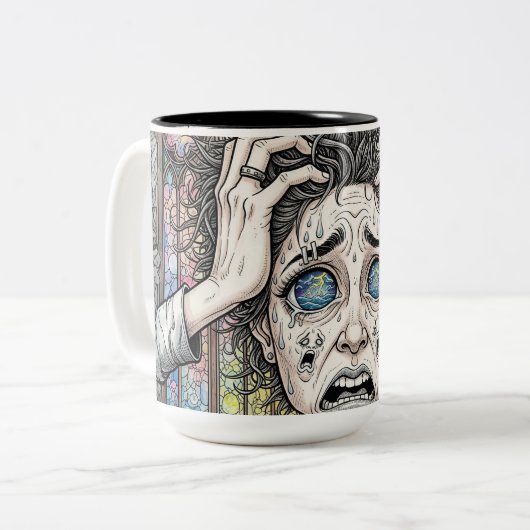 Mug d'art surréaliste psychédélique - Visage émoti (Devant gauche)