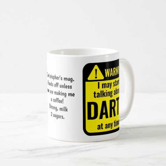 Mug Darts Funny Personalized Warning (Devant droit)