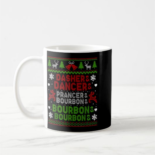 Mug Dasher Dancer Prancer Bourbon Ugly Christmas Santa (Gauche)