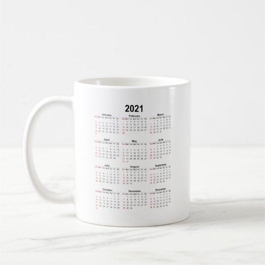 Mug Date mensuelle du calendrier 2021 (Gauche)