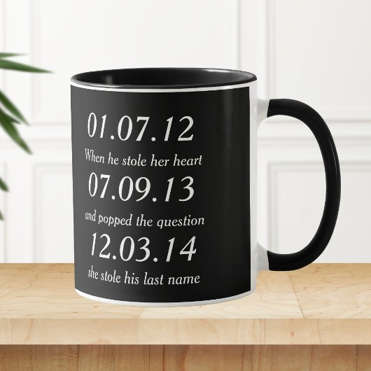 Mug Dates d'anniversaire de mariage jalons romantiques