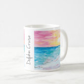 Mug Dauphin Croisière Coucher de soleil Peinture par J (Devant droit)