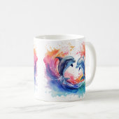 Mug Dauphin de coeur à vagues colorées (Devant droit)