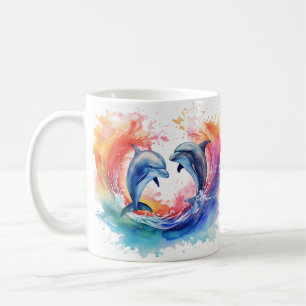 Mug Dauphin de coeur à vagues colorées