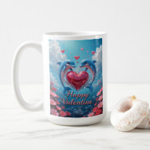 Dauphin Rose Saint-Valentin Romantique Océan Amour