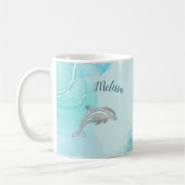 Mug Dauphins argentés Vague Côtière Votre nom (Gauche)