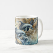 Mug Dauphins Élégants avec Vagues Florales Dorées (Devant droit)