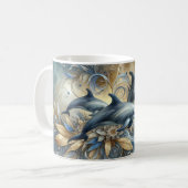 Mug Dauphins Élégants avec Vagues Florales Dorées (Devant gauche)