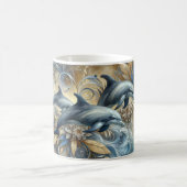 Mug Dauphins Élégants avec Vagues Florales Dorées (Centre)