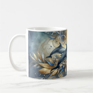 Mug Dauphins Élégants avec Vagues Florales Dorées