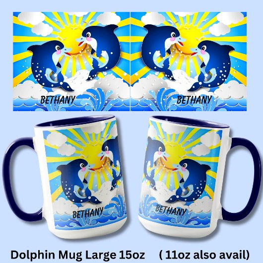 Mug Dauphins & Soleil Personnaliser Ajouter Votre Nom 