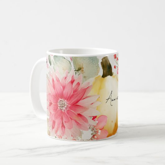 Mug d'automne avec Citrouilles et fleurs (Devant gauche)