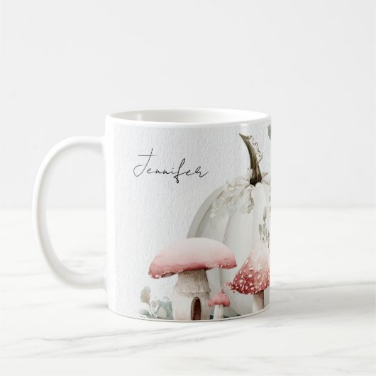 Mug d'automne avec Citrouilles roses et fleurs (Gauche)