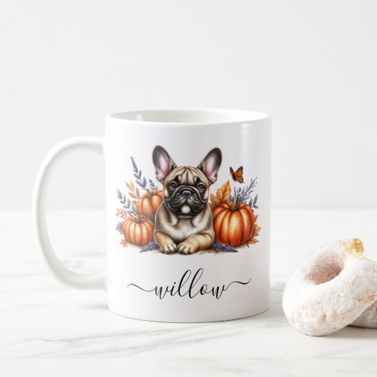 Mug d'automne de Bulldog français avec nom personn (Avec donut)