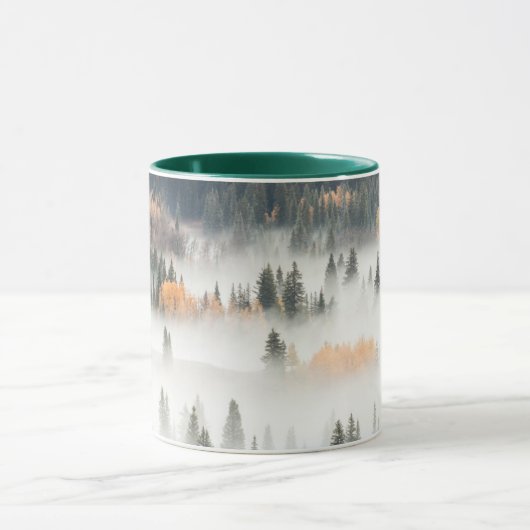 Mug Dawn Ground Fog Covers Mountain Forest (Centre)