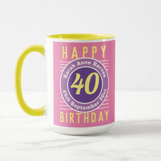 Mug de anniversaire avec âge, nom et date (Gauche)