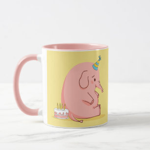 Mug de anniversaire éléphant rose mignon – Cadeau