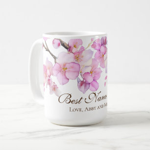 Mug De beaux cerisiers en fleurs rose à l'aquarelle Na