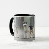Mug De beaux chiens Husky sur un sentier naturel (Devant gauche)