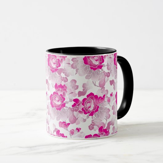 Mug De belles roses roses roses dans une florale inspi (Devant droit)