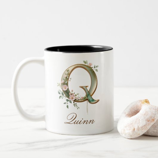 Mug de café à deux tons avec initiale florale en o (Avec donut)