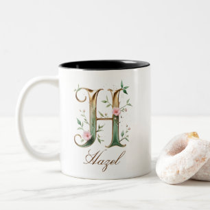 Mug de café à deux tons avec initiale florale en o