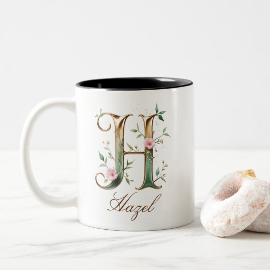 Mug de café à deux tons avec initiale florale en o (Avec donut)