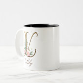 Mug de café à deux tons avec initiale florale en o (Devant gauche)