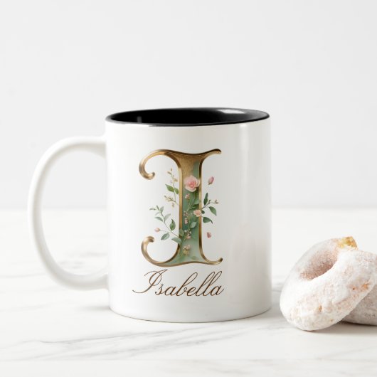 Mug de café à deux tons avec initiale florale en o (Avec donut)