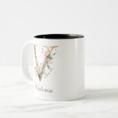 Mug de café à deux tons avec initiale florale en o (Devant gauche)