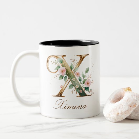 Mug de café à deux tons en or luxueux avec initial (Avec donut)