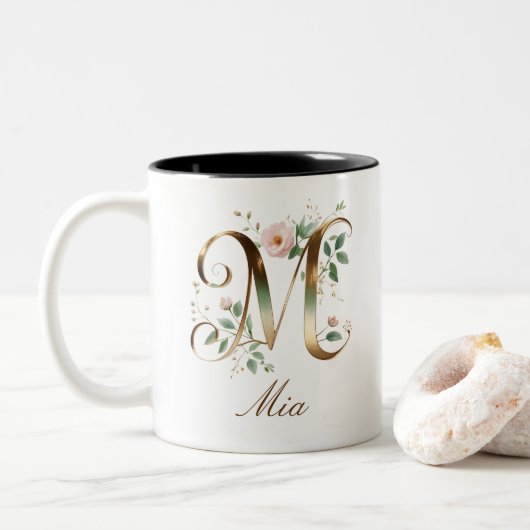 Mug de café à deux tons en or luxueux avec initial (Avec donut)