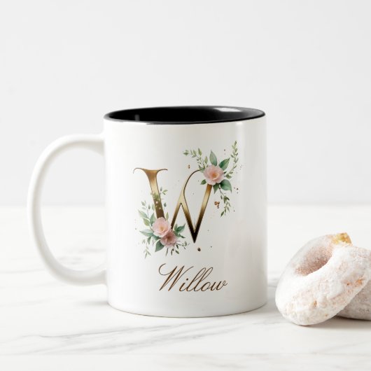 Mug de café à deux tons en or luxueux avec initial (Avec donut)