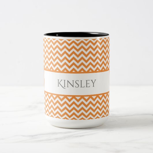 Mug de café à deux tons orange simple Chevron (Centre)