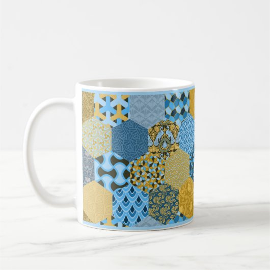 Mug de café à patchwork bleu et jaune (Gauche)