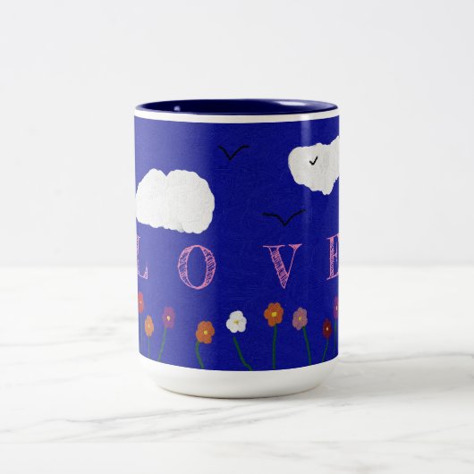 MUG DE CAFÉ AMOUR EXTÉRIEUR BLEU, 15oz (Centre)