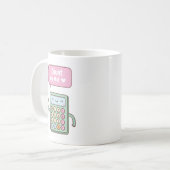 Mug de café avec calculatrice mignonne sur qui com (Devant gauche)