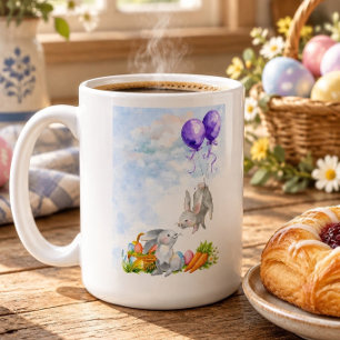 Mug de café avec lapin de Pâques aquarelle adorabl