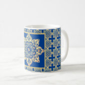 Mug de café avec médaillon bleu et or (Devant droit)