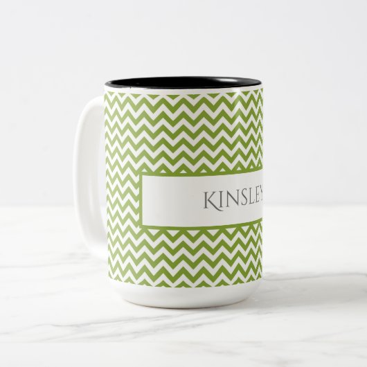 Mug de café bicolore vert simple Chevron (Devant gauche)