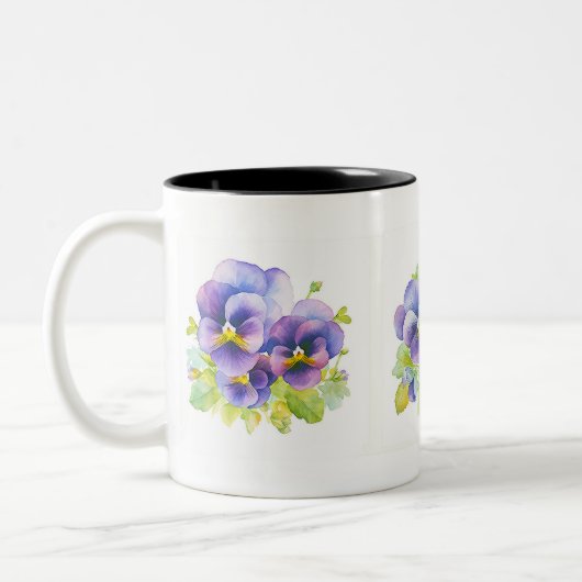 Mug De Café Bleu Et Jaune Fleurs De Pansy (Gauche)