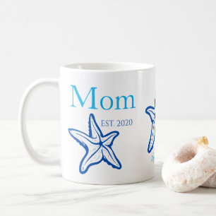 Mug de café bleu étoile de mer mignon pour maman p
