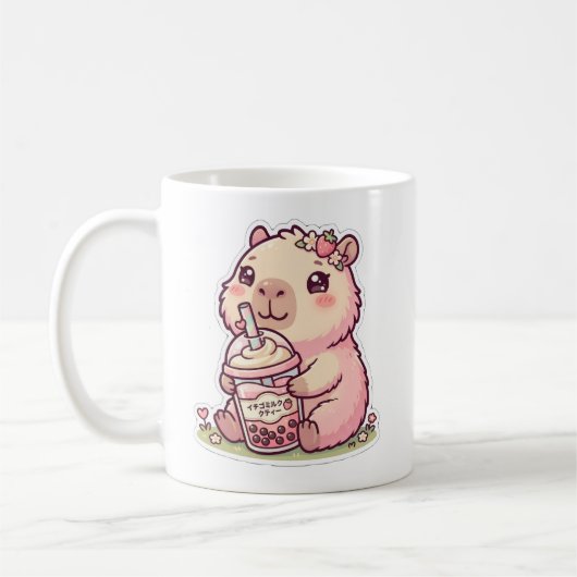Mug de café Capybara Kawaii Mignon buvant du thé a (Gauche)
