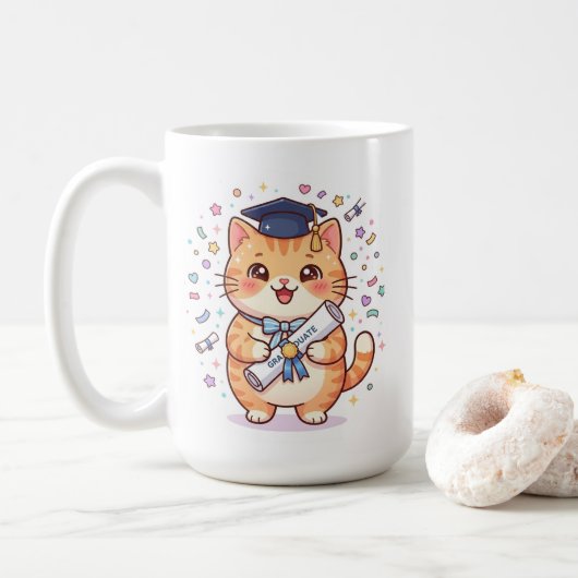 Mug de café chat mignon Kawaii de remise de diplôm (Avec donut)