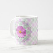 Mug de café - Cosmos rose moyen sur dentelle et tr (Devant gauche)