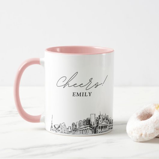 Mug de café de mariage personnalisé Nashville Skyl (Avec donut)