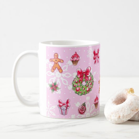 Mug de café de Noël rose (Avec donut)
