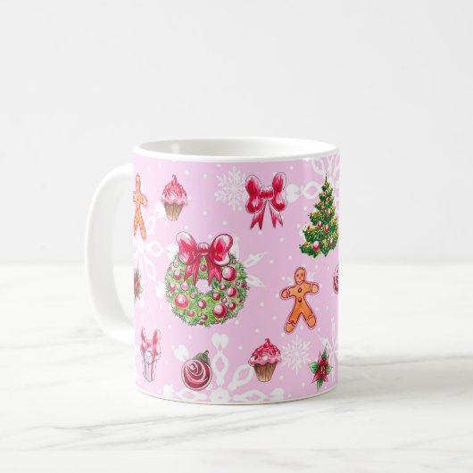 Mug de café de Noël rose (Devant gauche)